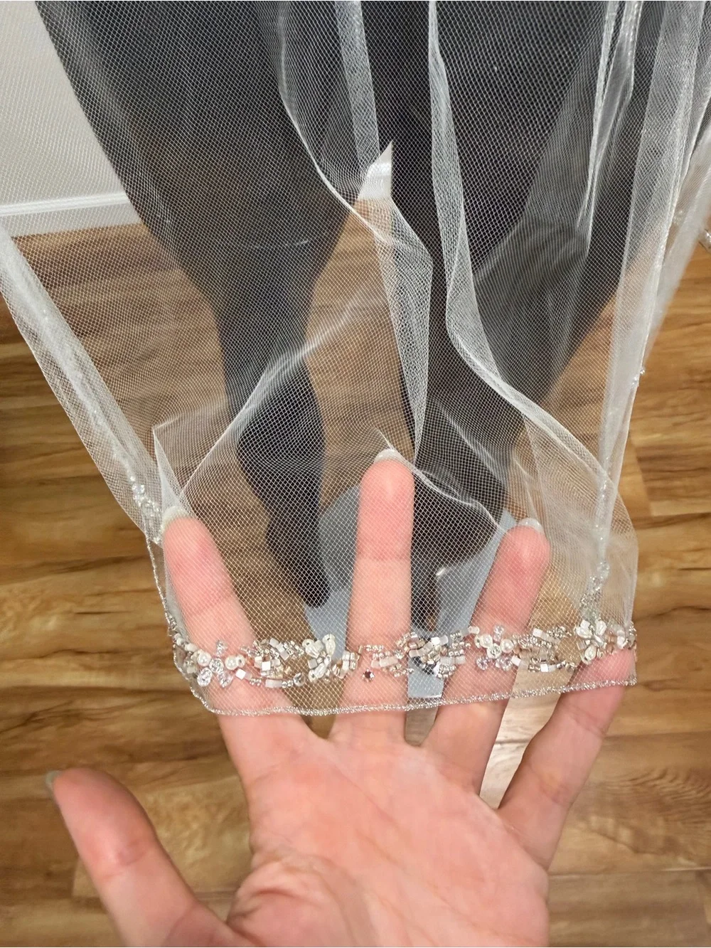 Ivory Beaded Crystal Edge Bridal Wedding Veil